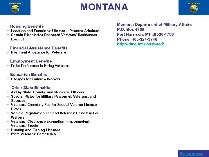MONTANA Housing Benefits • Location and Function of Homes -- Persons Admitted • Certain