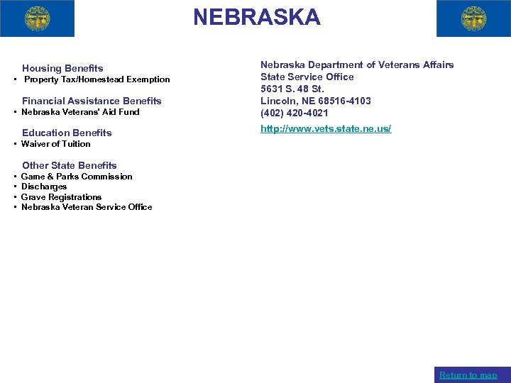 NEBRASKA • Nebraska Veterans' Aid Fund Nebraska Department of Veterans Affairs State Service Office