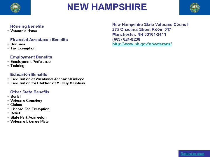 NEW HAMPSHIRE Housing Benefits • Veteran’s Home Financial Assistance Benefits • Bonuses • Tax