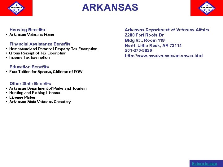 ARKANSAS Housing Benefits • Arkansas Veterans Home Financial Assistance Benefits • Homestead and Personal