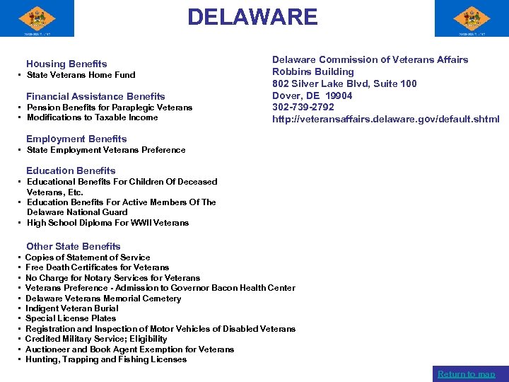 DELAWARE Housing Benefits • State Veterans Home Fund Financial Assistance Benefits • Pension Benefits