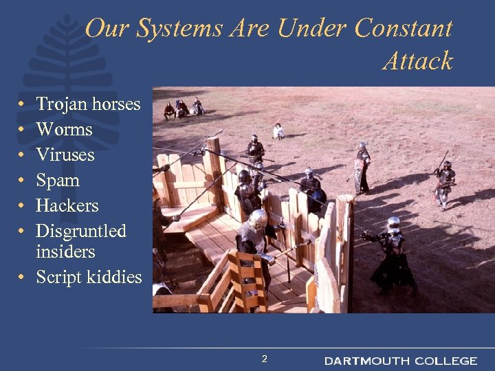 Our Systems Are Under Constant Attack • • • Trojan horses Worms Viruses Spam