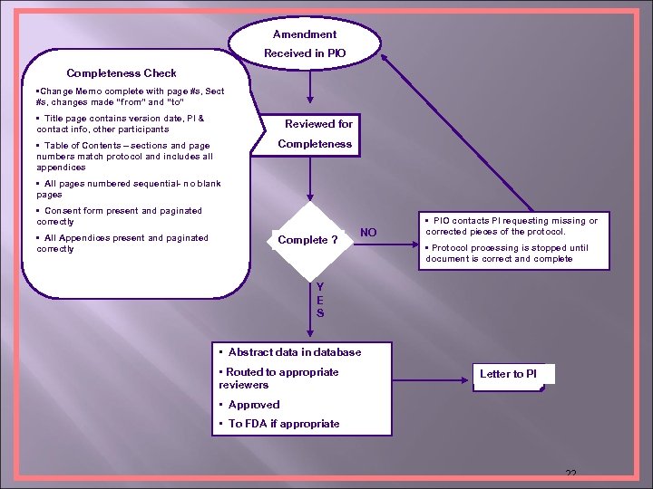 Amendment Received in PIO Completeness Check • Change Memo complete with page #s, Sect