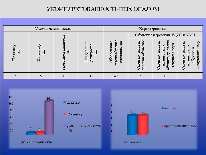 По штату, чел. По списку, чел. Укомплектованность, % Ежедневное дежурство, чел. Образование высшее/среднеспециальное Сколько