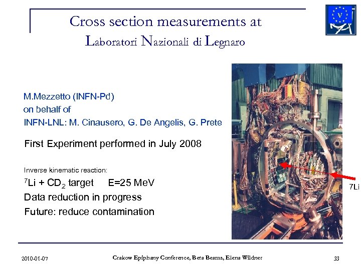 Cross section measurements at Laboratori Nazionali di Legnaro M. Mezzetto (INFN-Pd) on behalf of