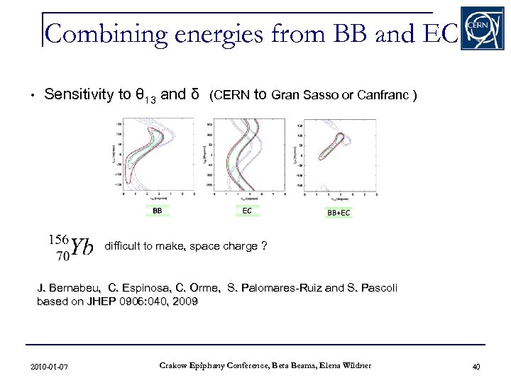 Combining energies from BB and EC • Sensitivity to θ 13 and δ (CERN