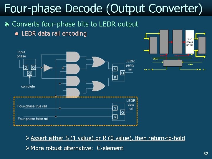 Four-phase Decode (Output Converter) ã Converts four-phase bits to LEDR output l LEDR data