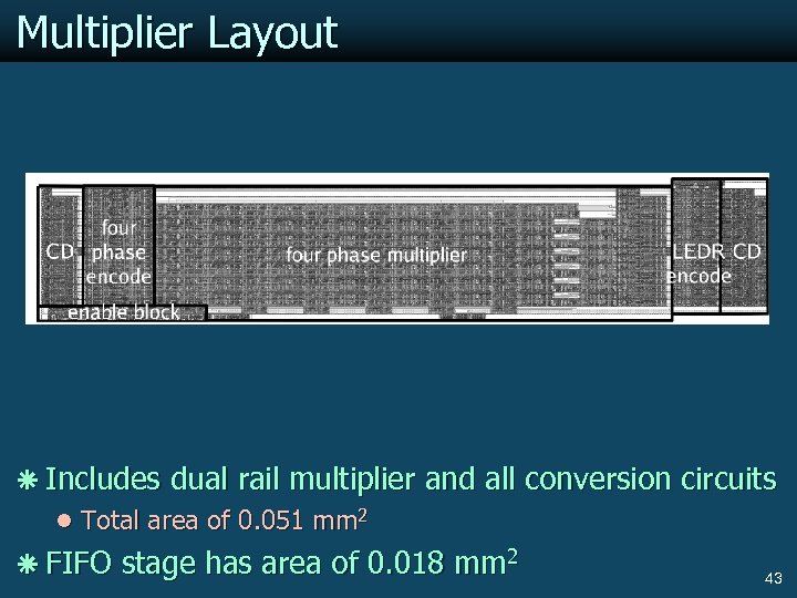 Multiplier Layout ã Includes dual rail multiplier and all conversion circuits l Total area