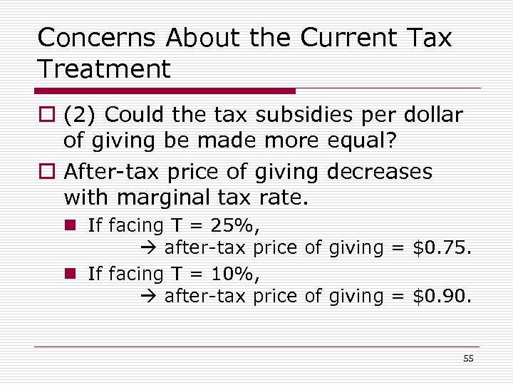 Concerns About the Current Tax Treatment o (2) Could the tax subsidies per dollar