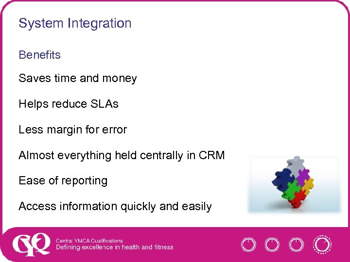 System Integration Benefits Saves time and money Helps reduce SLAs Less margin for error