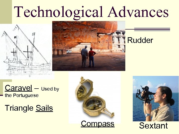 Technological Advances Rudder Caravel – Used by the Portuguese Triangle Sails Compass Sextant 