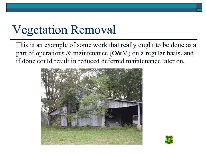 Vegetation Removal This is an example of some work that really ought to be