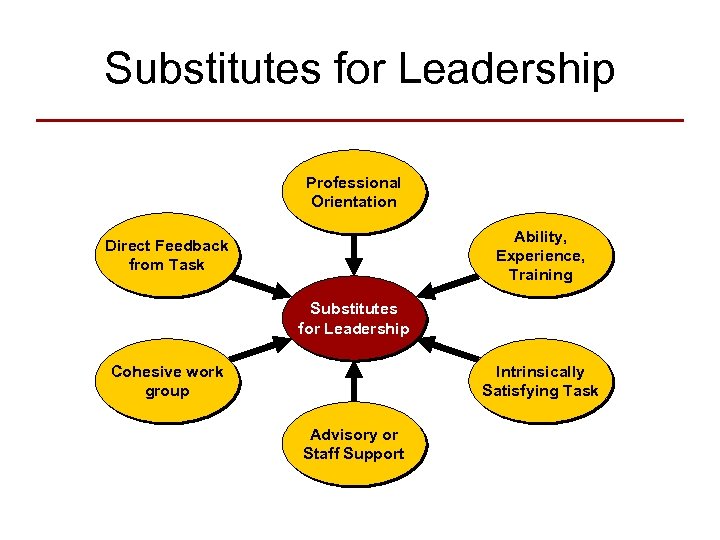 Substitutes for Leadership Professional Orientation Ability, Experience, Training Direct Feedback from Task Substitutes for