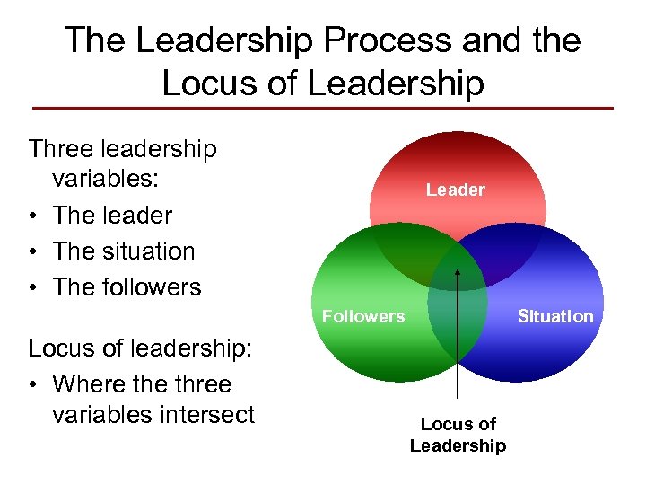 The Leadership Process and the Locus of Leadership Three leadership variables: • The leader