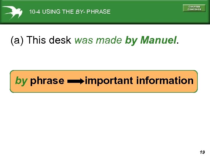 10 -4 USING THE BY- PHRASE (a) This desk was made by Manuel. by