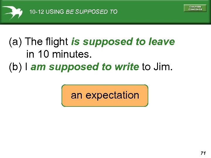 10 -12 USING BE SUPPOSED TO (a) The flight is supposed to leave in