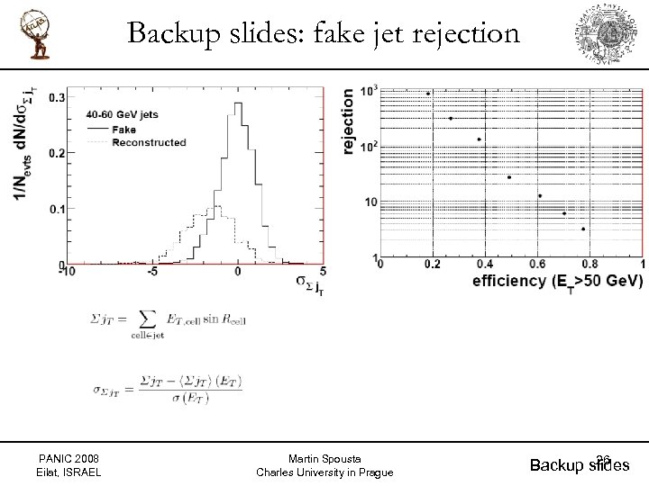 Backup slides: fake jet rejection PANIC 2008 Eilat, ISRAEL Martin Spousta Charles University in