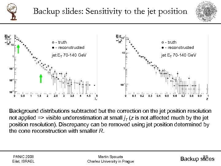 Backup slides: Sensitivity to the jet position ○ - truth ● - reconstructed jet