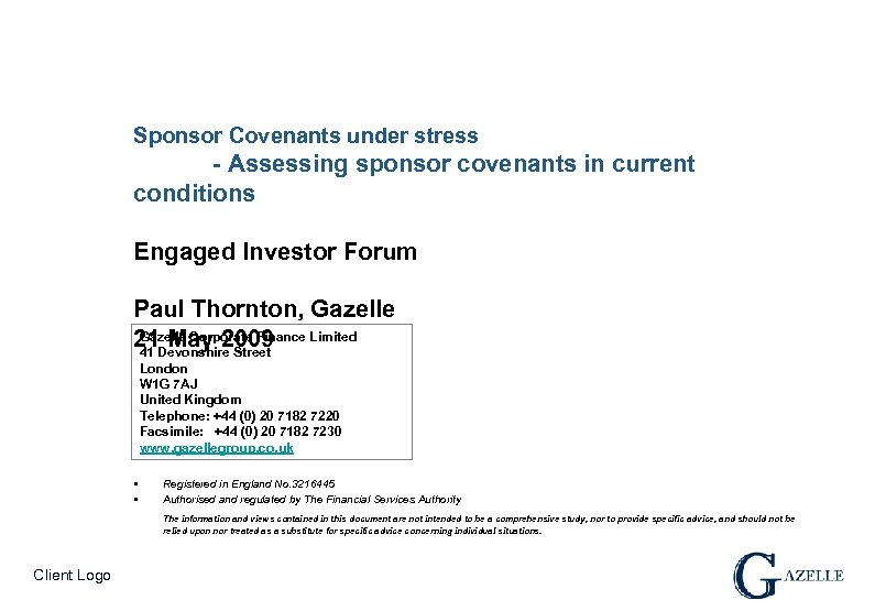 Sponsor Covenants under stress - Assessing sponsor covenants in current conditions Engaged Investor Forum