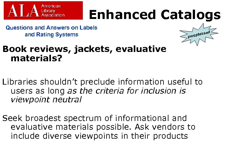 Enhanced Catalogs Questions and Answers on Labels and Rating Systems d hrase parap Book