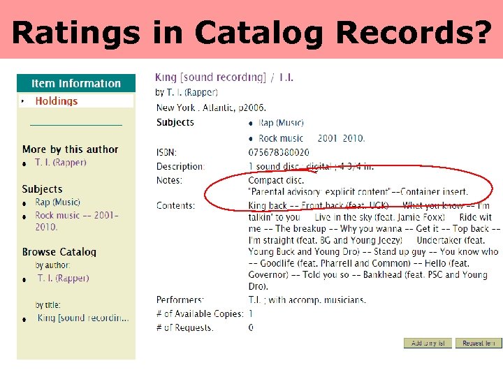 Ratings in Catalog Records? 