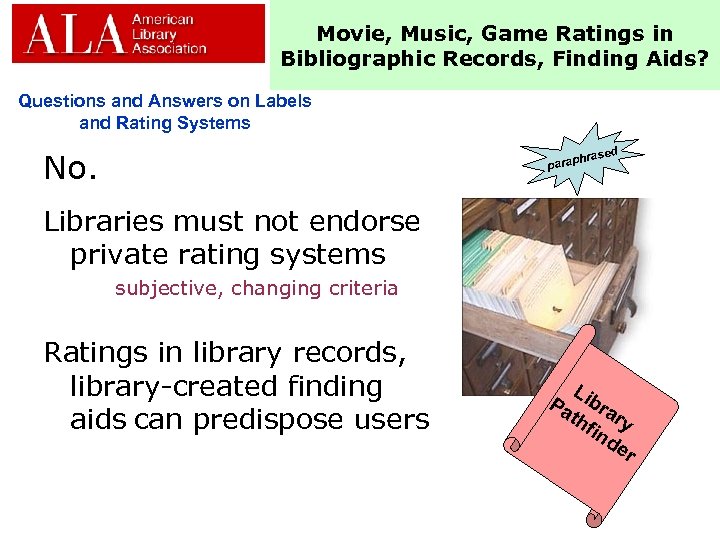 Movie, Music, Game Ratings in Bibliographic Records, Finding Aids? Questions and Answers on Labels