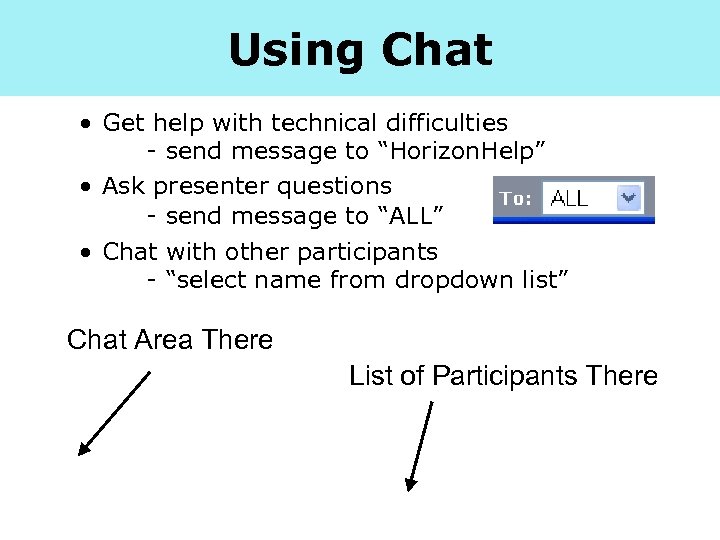 Using Chat • Get help with technical difficulties - send message to “Horizon. Help”