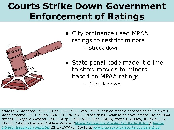 Courts Strike Down Government Enforcement of Ratings • City ordinance used MPAA ratings to