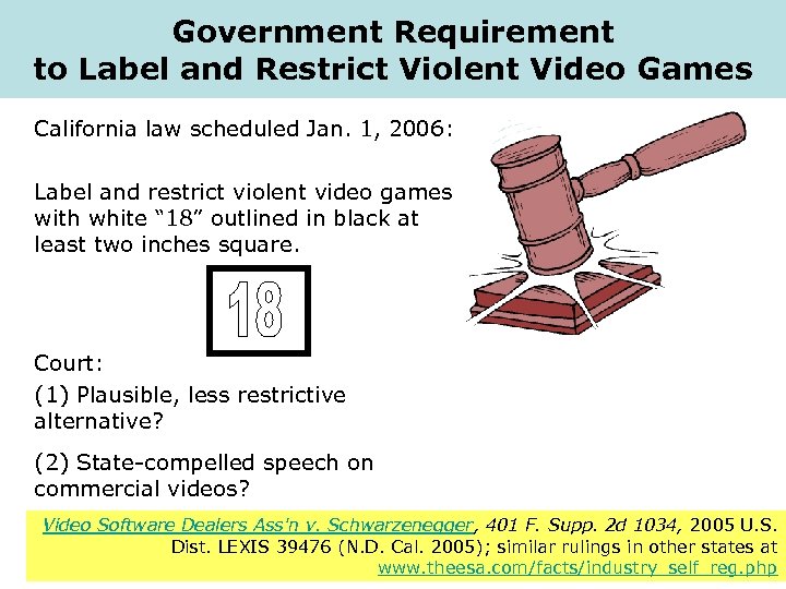 Government Requirement to Label and Restrict Violent Video Games California law scheduled Jan. 1,