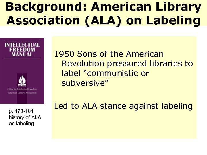 Background: American Library Association (ALA) on Labeling 1950 Sons of the American Revolution pressured