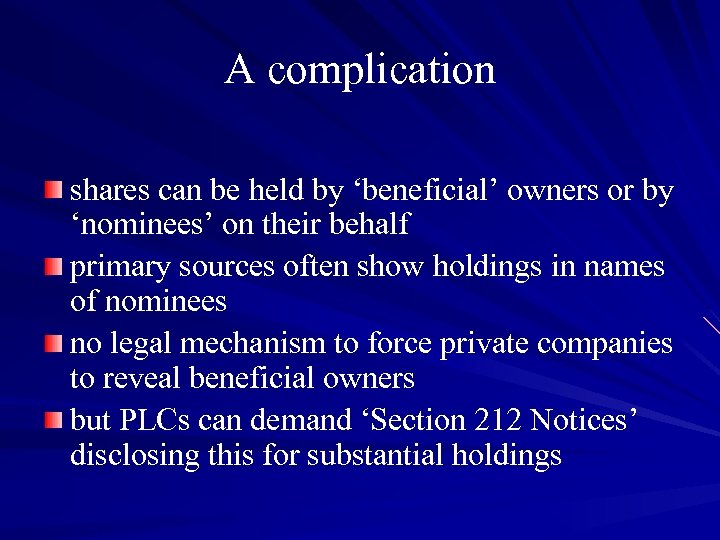 A complication shares can be held by ‘beneficial’ owners or by ‘nominees’ on their