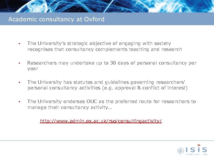 Academic consultancy at Oxford • The University’s strategic objective of engaging with society recognises