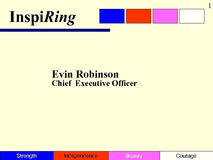 1 Inspi. Ring Evin Robinson Chief Executive Officer Strength Independence Beauty Courage 