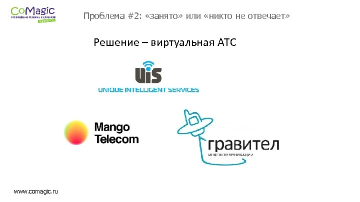 Проблема #2: «занято» или «никто не отвечает» Решение – виртуальная АТС www. comagic. ru