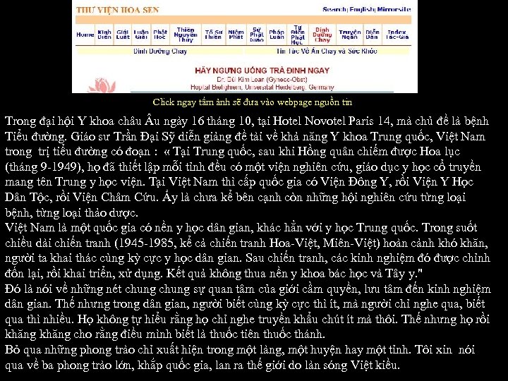 Click ngay tấm ảnh sẽ đưa vào webpage nguồn tin Trong đại hội Y
