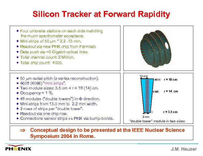 Silicon Tracker at Forward Rapidity Four umbrella stations on each side matching the muon