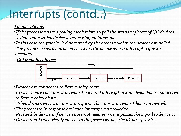 Interrupts (contd. . ) Polling scheme: • If the processor uses a polling mechanism