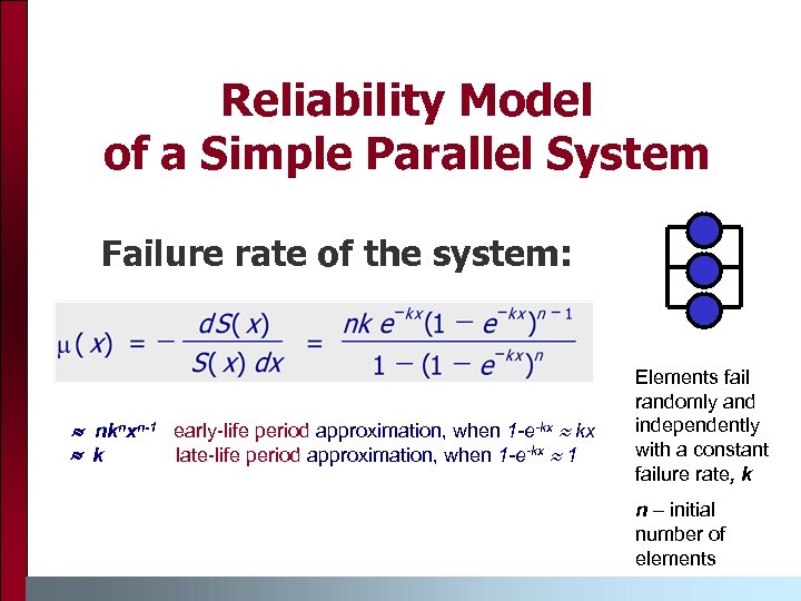 Reliability Model of a Simple Parallel System Failure rate of the system: nknxn-1 early-life