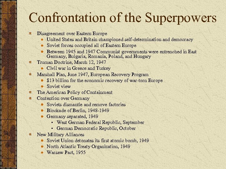 Confrontation of the Superpowers Disagreement over Eastern Europe United States and Britain championed self-determination