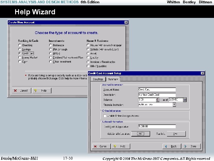 SYSTEMS ANALYSIS AND DESIGN METHODS 6 th Edition Whitten Bentley Dittman Help Wizard Irwin/Mc.