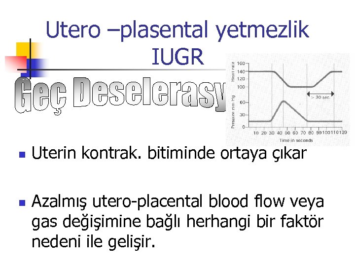 Utero –plasental yetmezlik IUGR n n Uterin kontrak. bitiminde ortaya çıkar Azalmış utero placental