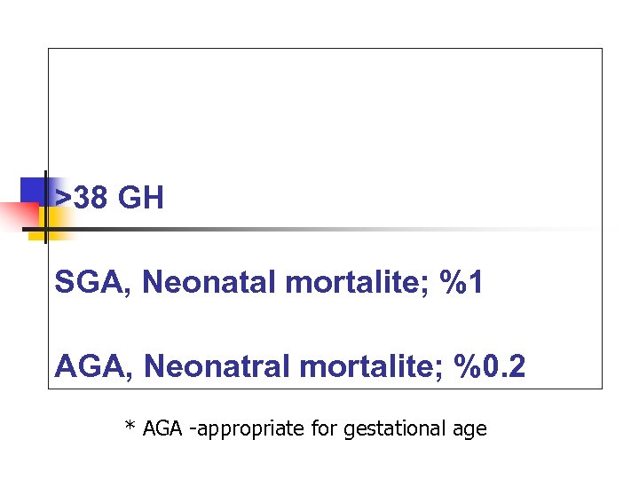 >38 GH SGA, Neonatal mortalite; %1 AGA, Neonatral mortalite; %0. 2 * AGA appropriate