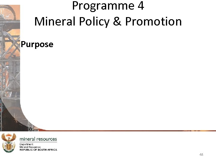Programme 4 Mineral Policy & Promotion Purpose 48 