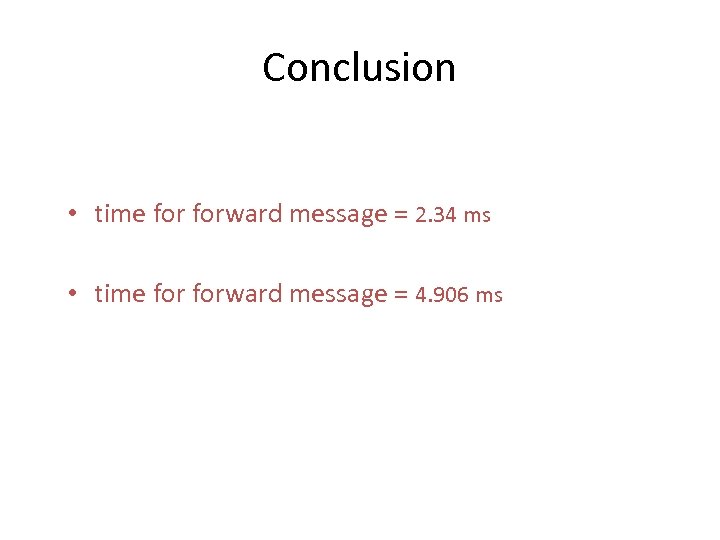 Conclusion • time forward message = 2. 34 ms • time forward message =