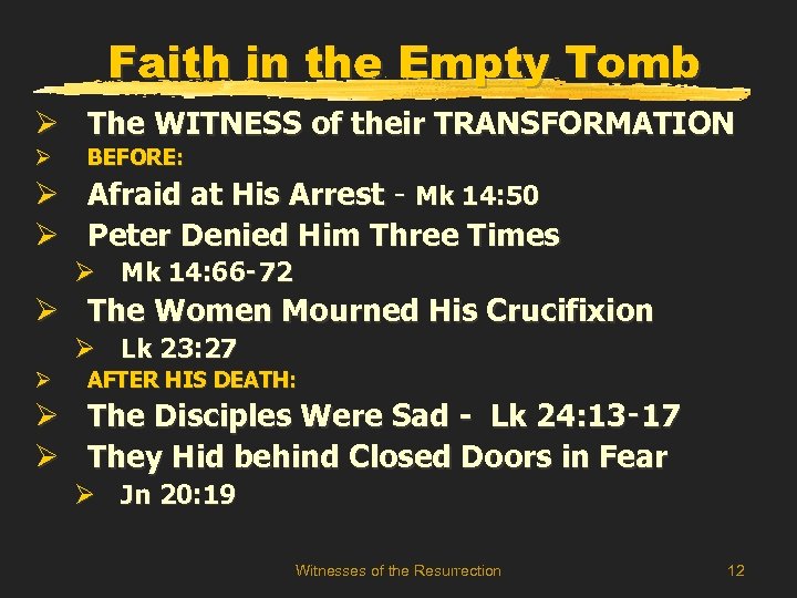 Faith in the Empty Tomb Ø The WITNESS of their TRANSFORMATION Ø BEFORE: Ø