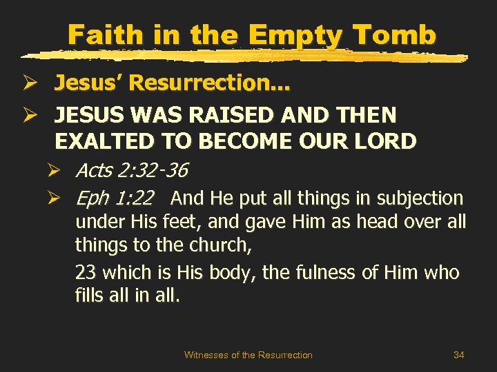 Faith in the Empty Tomb Ø Jesus’ Resurrection. . . Ø JESUS WAS RAISED