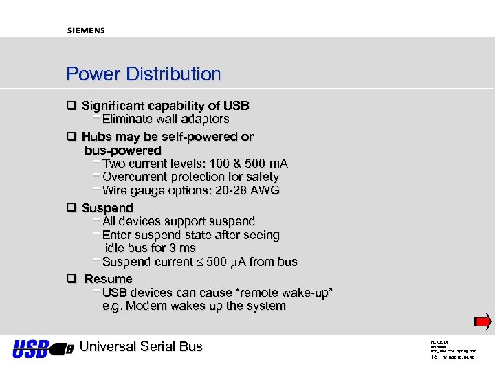 Power Distribution q Significant capability of USB Eliminate wall adaptors q Hubs may be