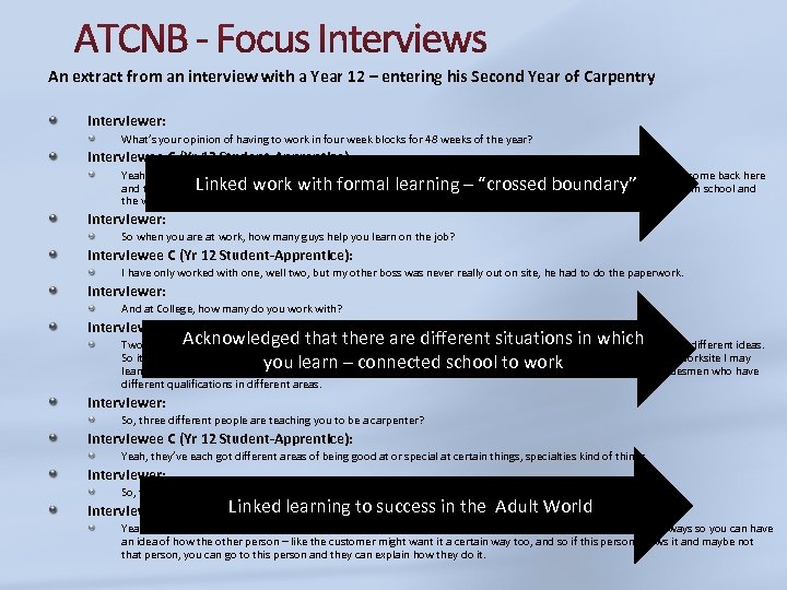 An extract from an interview with a Year 12 – entering his Second Year
