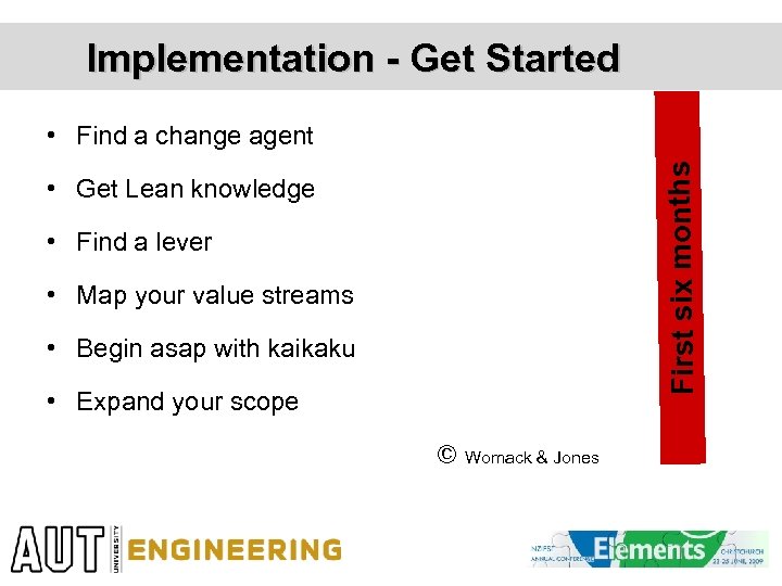 Implementation - Get Started First six months • Find a change agent • Get