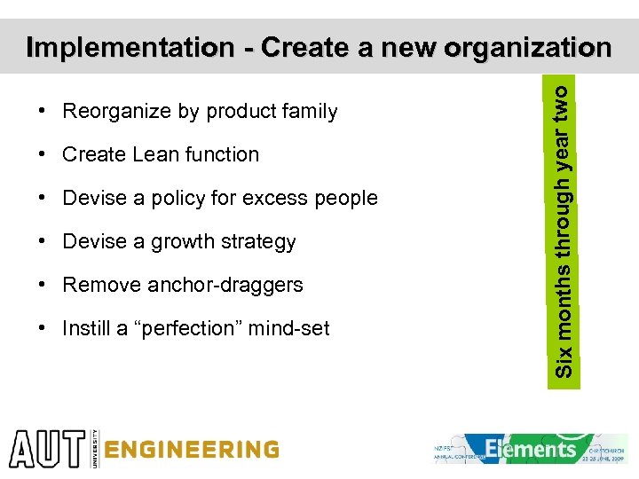  • Reorganize by product family • Create Lean function • Devise a policy